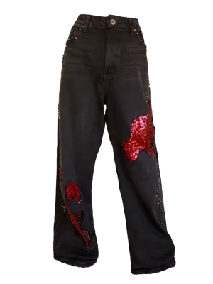 Pantalon con detalles de pedreria y lentejuela bordada